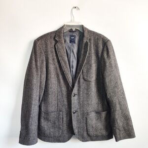 Gap Blazer Sport Coat Medium Herringbone Tweed Gray Wool Blend 2-Button Preppy